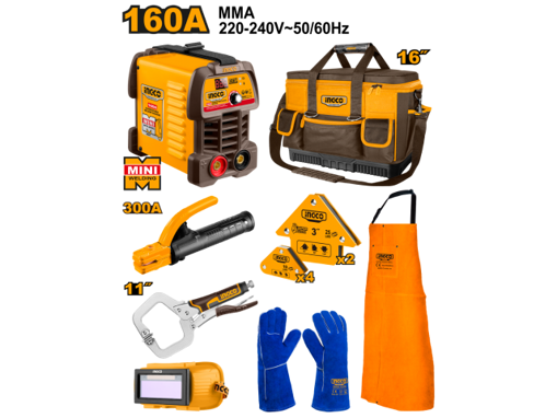 Imagen de Kit Soldadura INGCO 8 Piezas: Soldadora Inverter 160A + Accesorios