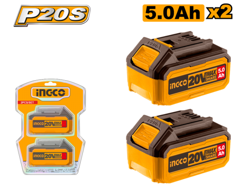 Imagen de Kit 2 Baterías INGCO 20V 5Ah P20S Ion-Litio