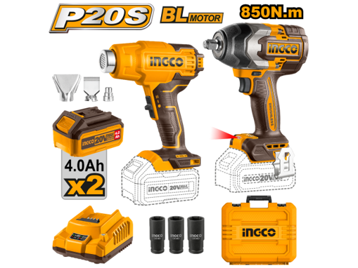 Imagen de Combo Llave de Impacto Brushless 850Nm + Pistola de Calor 20V INGCO P20S — COSLI240489