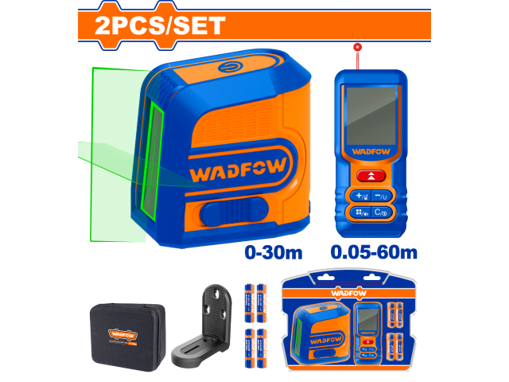 Imagen de Kit WADFOW WLDK1401: Nivel Láser Verde 30m + Medidor de Distancia 60m c/Soporte