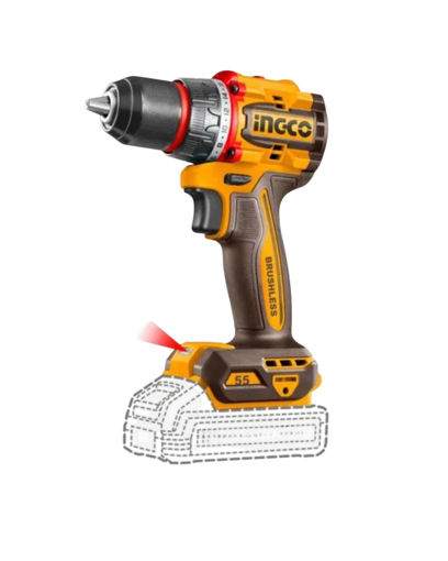 Imagen de TALADRO ATORNILLADOR A BATERÍA 20V P20S BRUSHLESS 55NM + 2 PUNTAS S/BAT, S/CARG INGCO CDLI205581