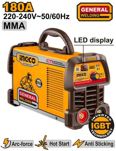 Imagen de Soldadora Inverter INGCO MMA 180A IGBT Display LED con Accesorios