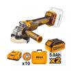 Imagen de Amoladora Angular a Batería 4½" 20 V 1200 W Brushless P20S + 2×5Ah + Cargador + Valija Ingco