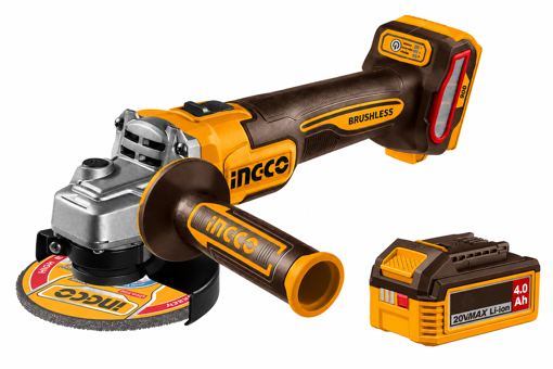 Imagen de Amoladora Angular a Batería 4½" 20 V Brushless P20S + 5 Discos + 2×4Ah + Cargador + Valija Ingco