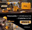 Imagen de Rotomartillo Inalámbrico SDS-Plus INGCO P20S 20V 28mm 4.5J c/2 Bat 5Ah y Valija