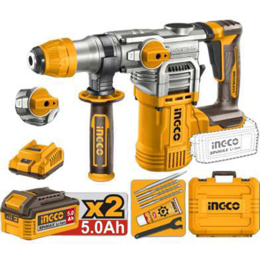 Imagen de Rotomartillo Inalámbrico SDS-Plus INGCO P20S 20V 28mm 4.5J c/2 Bat 5Ah y Valija