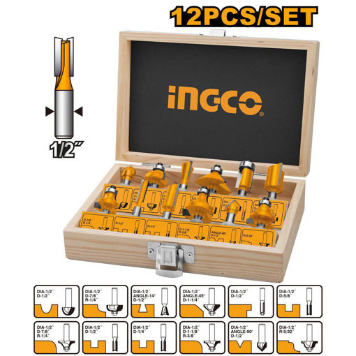 Imagen de Set 12 Fresas para Router 12mm INGCO